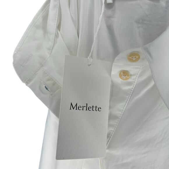 MERLETTE Orient White Long Sleeve Gathered Button Down Shirt Women's Size 8 NWT - Picture 8 of 12